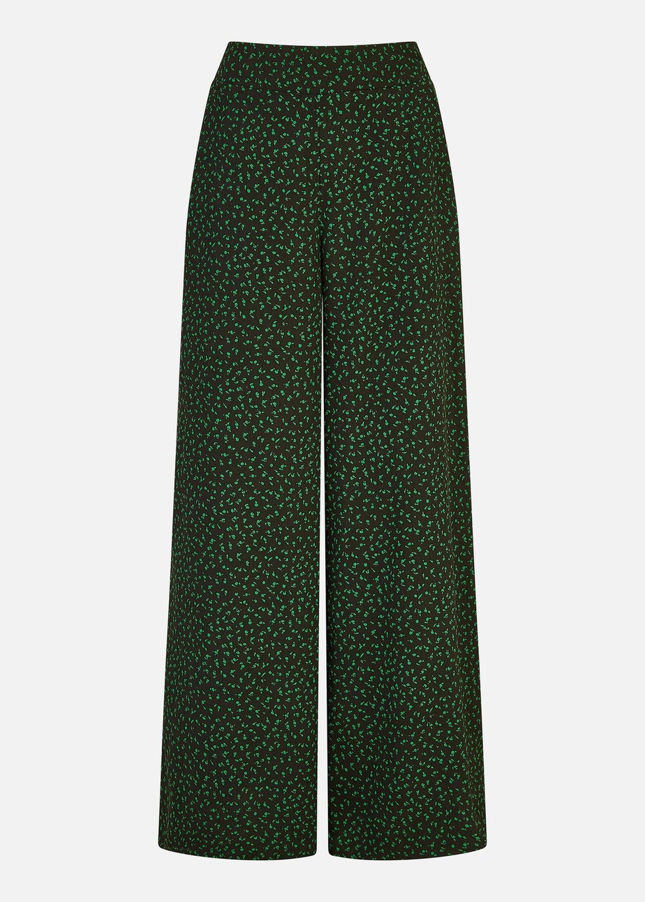 Yumi Black Ditsy Floral Print Relaxed Wide Leg Trousers