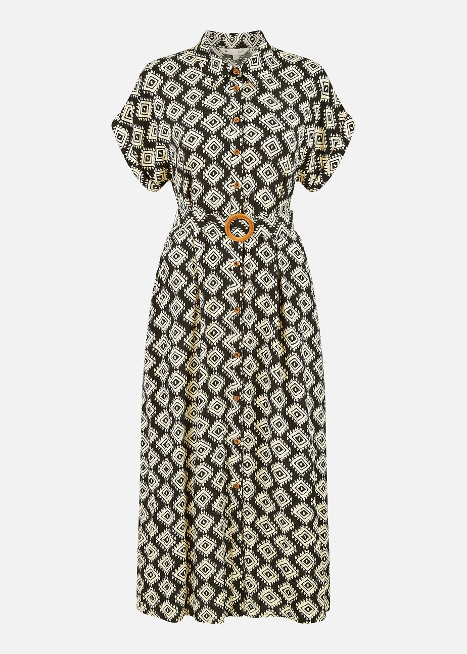 Yumi Black Viscose Midi Shirt Dress With Matching Belt