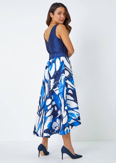 Roman Navy Butterfly Print Fit & Flare Dress