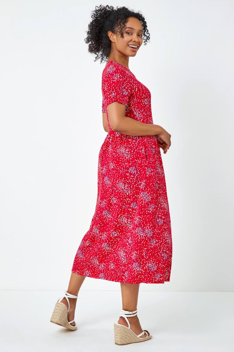 Roman Red Petite Floral Print Midi Dress