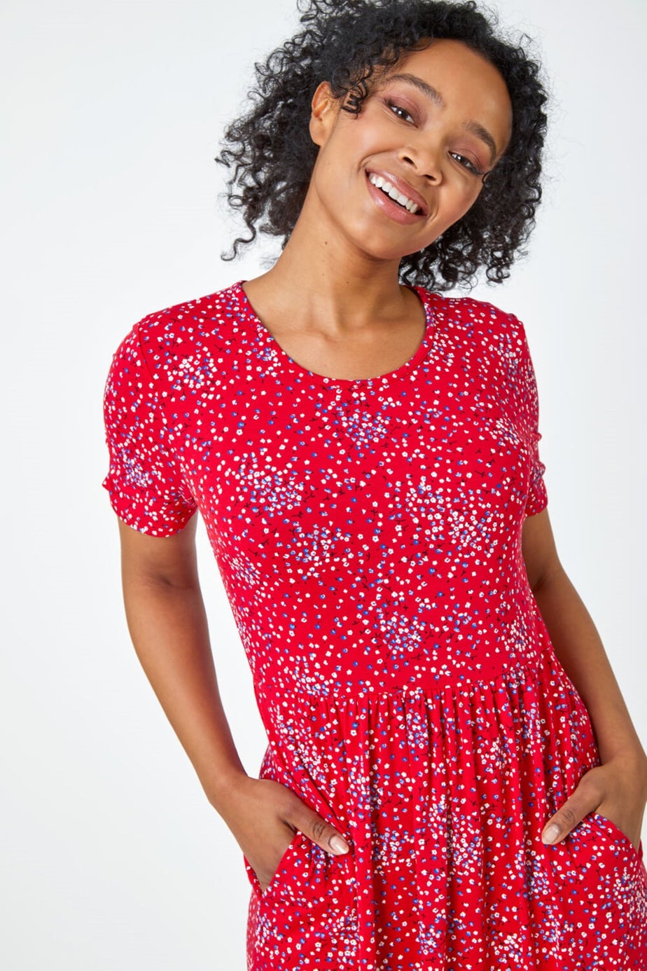 Roman Red Petite Floral Print Midi Dress