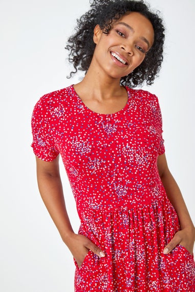 Roman Red Petite Floral Print Midi Dress