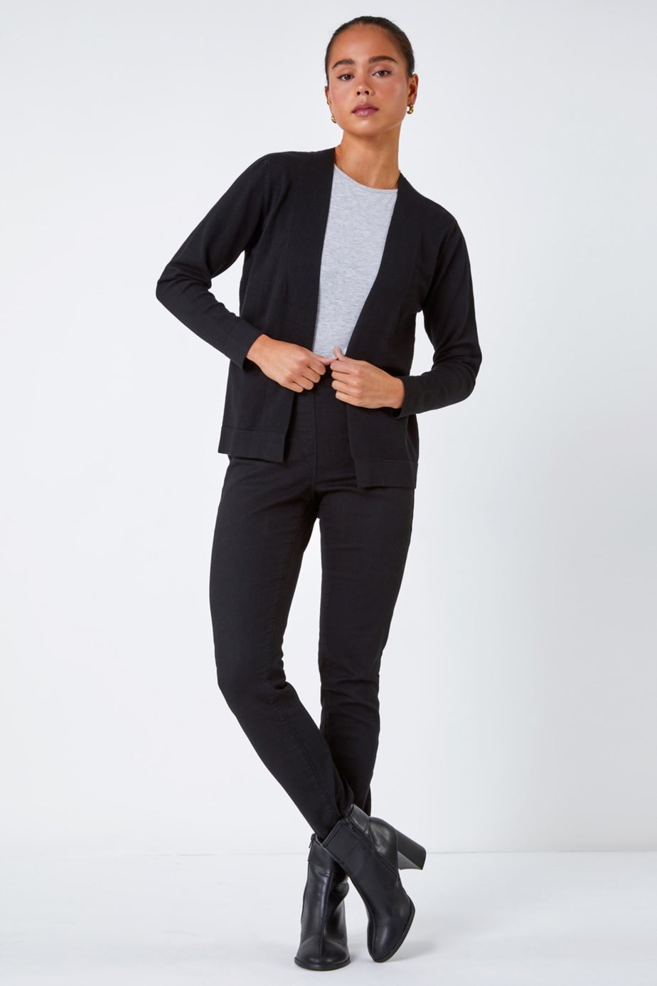 Roman Black Petite Plain Stretch Cardigan