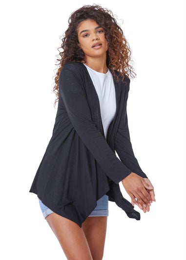 Roman Black Waterfall Front Jersey Knit Cardigan