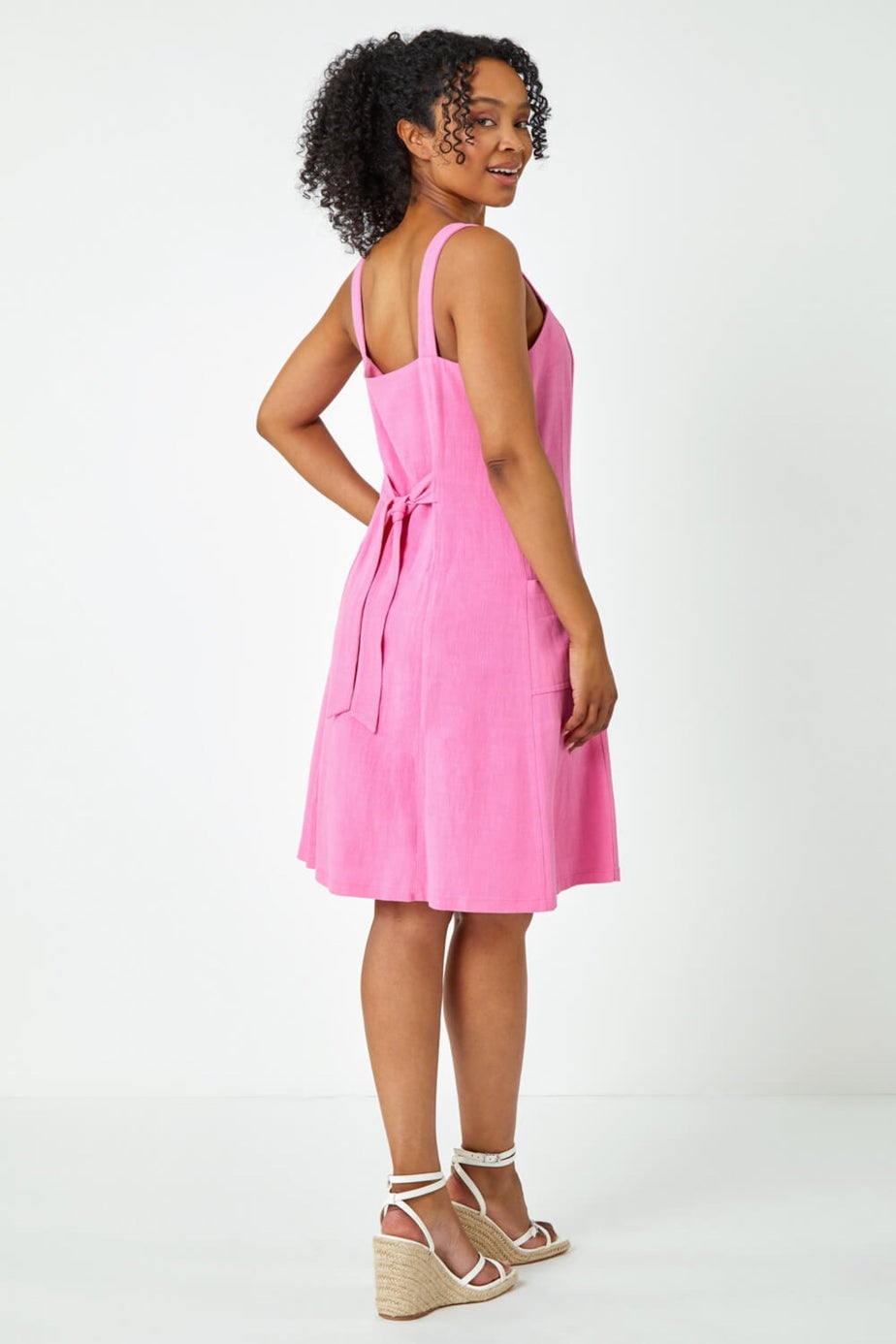 Roman Pink Petite Button Front Pocket Dress
