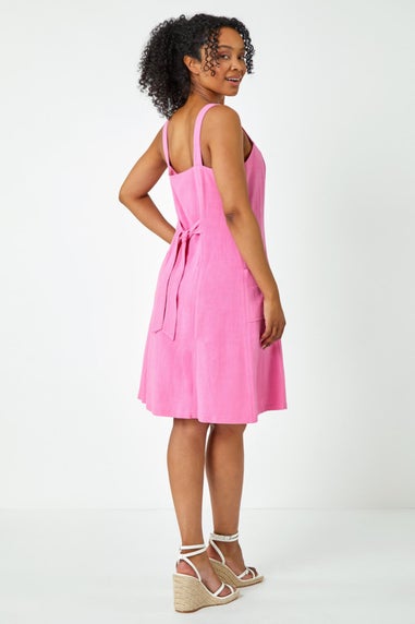 Roman Pink Petite Button Front Pocket Dress