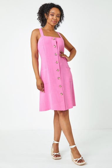 Roman Pink Petite Button Front Pocket Dress