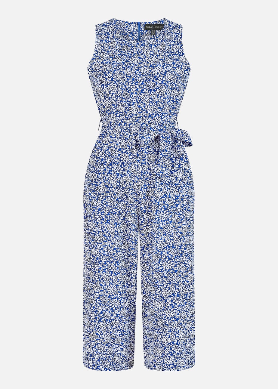 Mela Blue Ditsy Floral Print Culotte Jumpsuit