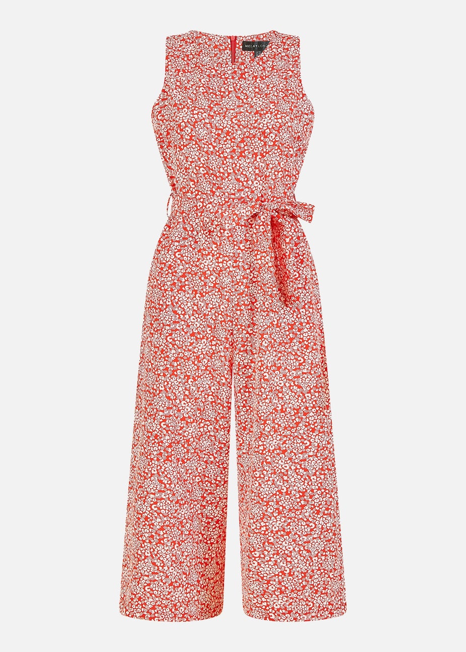 Mela  Red Ditsy Floral Print Culotte Jumpsuit