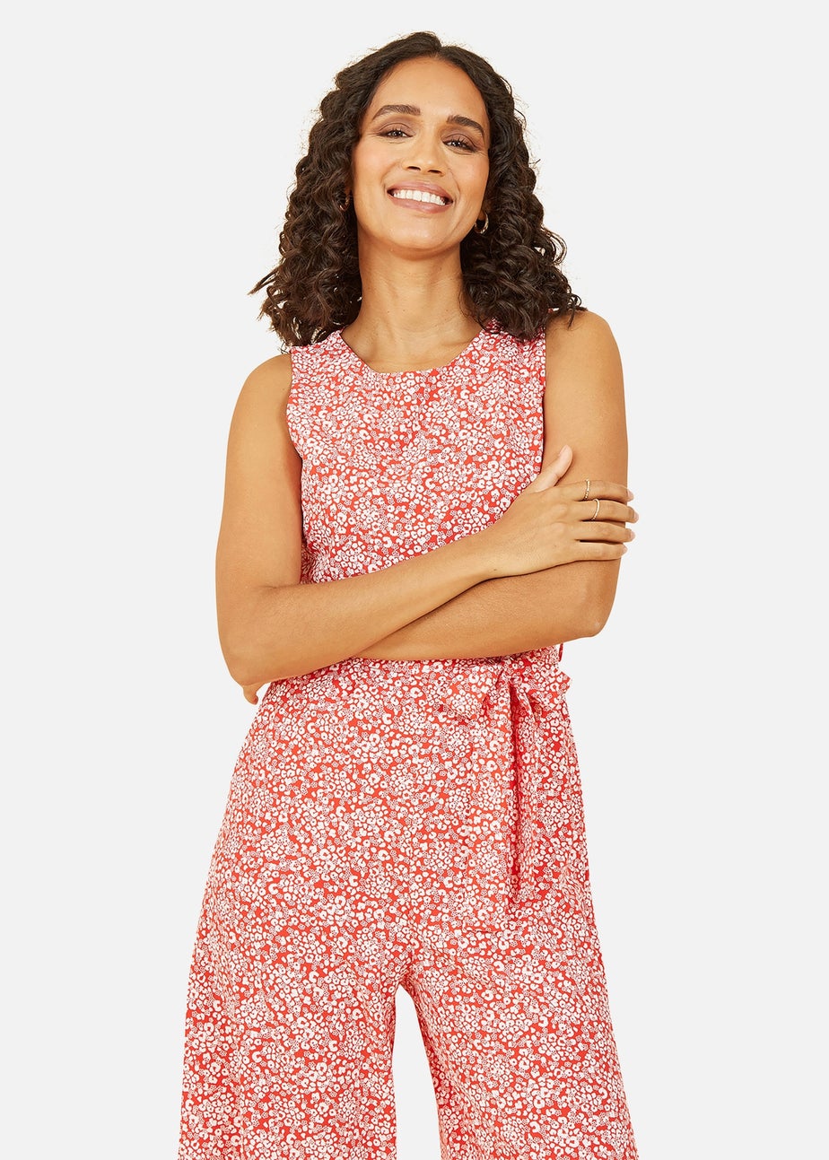 Mela  Red Ditsy Floral Print Culotte Jumpsuit