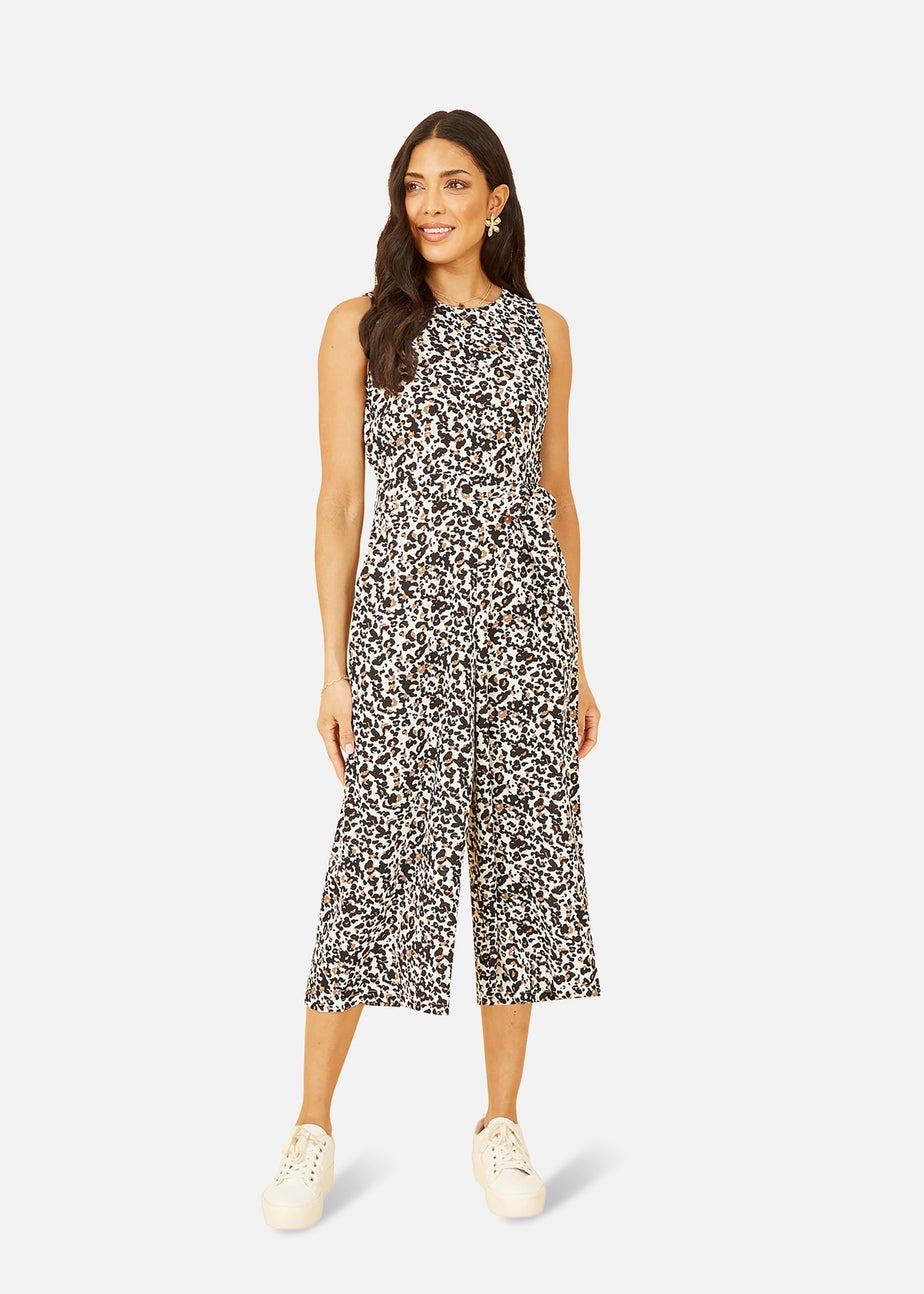 Mela Brown Animal Print Sleeveless Culotte Jumpsuit