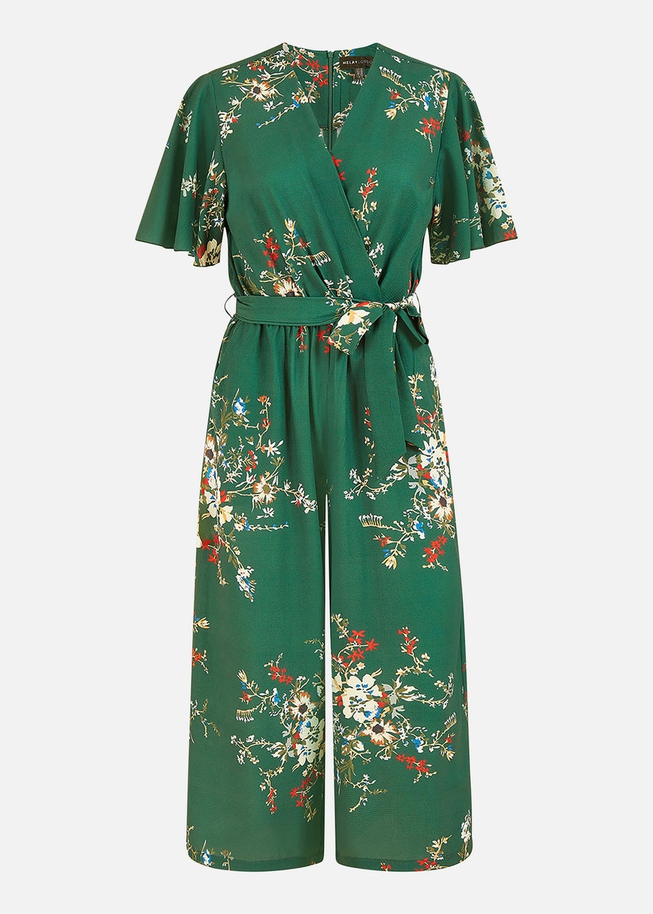 Mela Green Floral Print Jumpsuit With Angel Sleeves