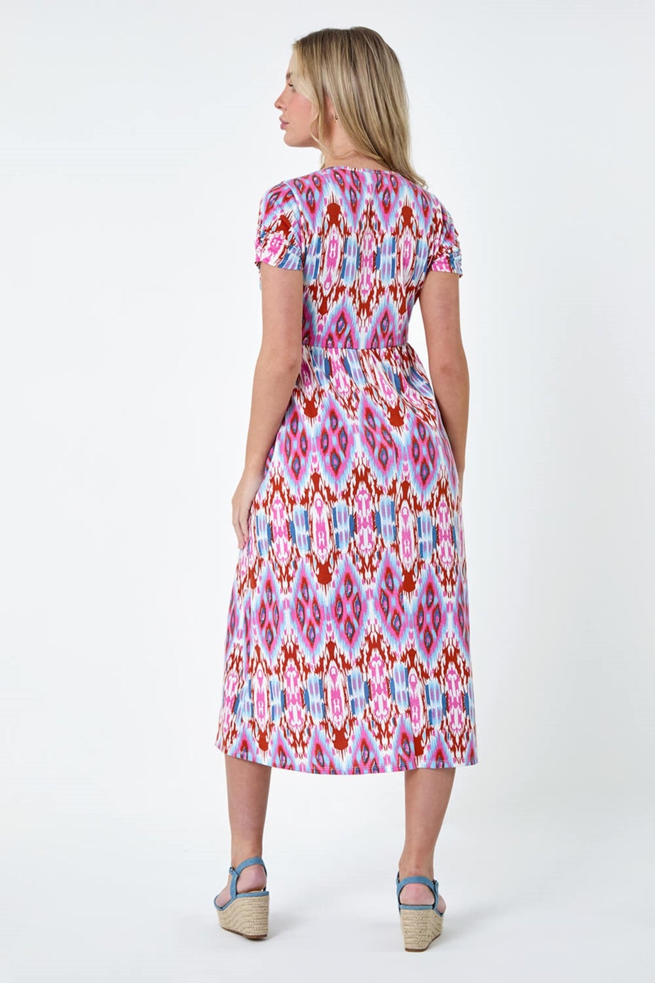 Roman Pink Petite Aztec Print Stretch Pocket Midi Dress