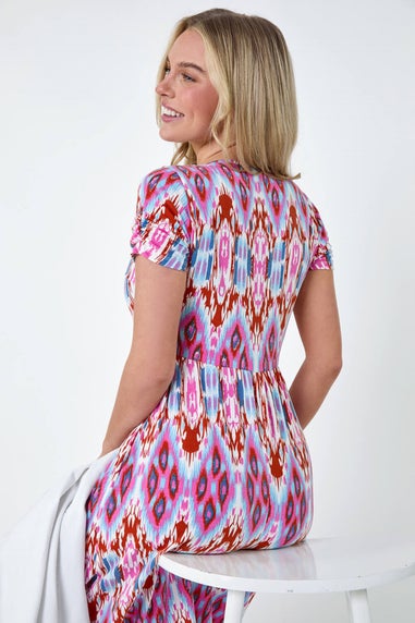 Roman Pink Petite Aztec Print Stretch Pocket Midi Dress