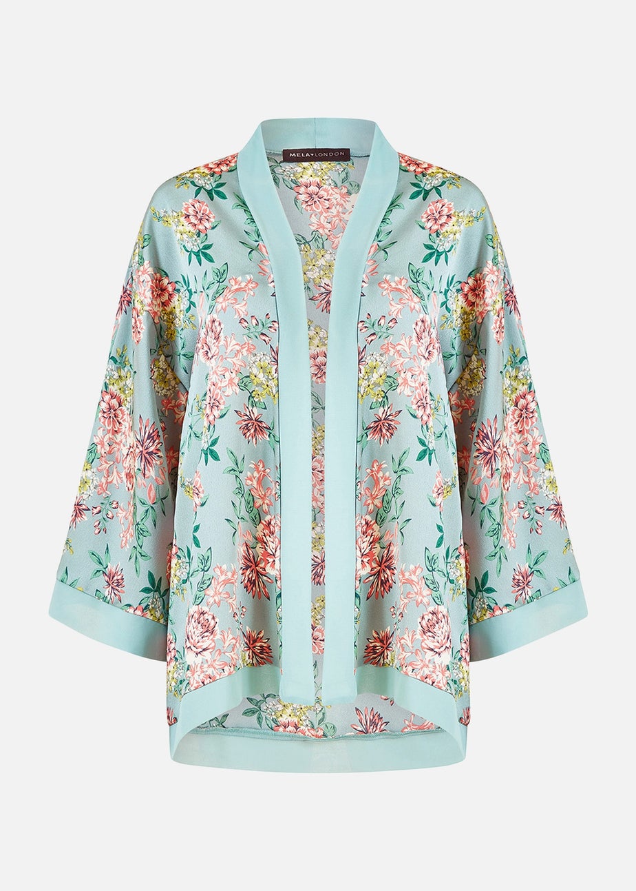 Mela Green Floral Satin Kimono