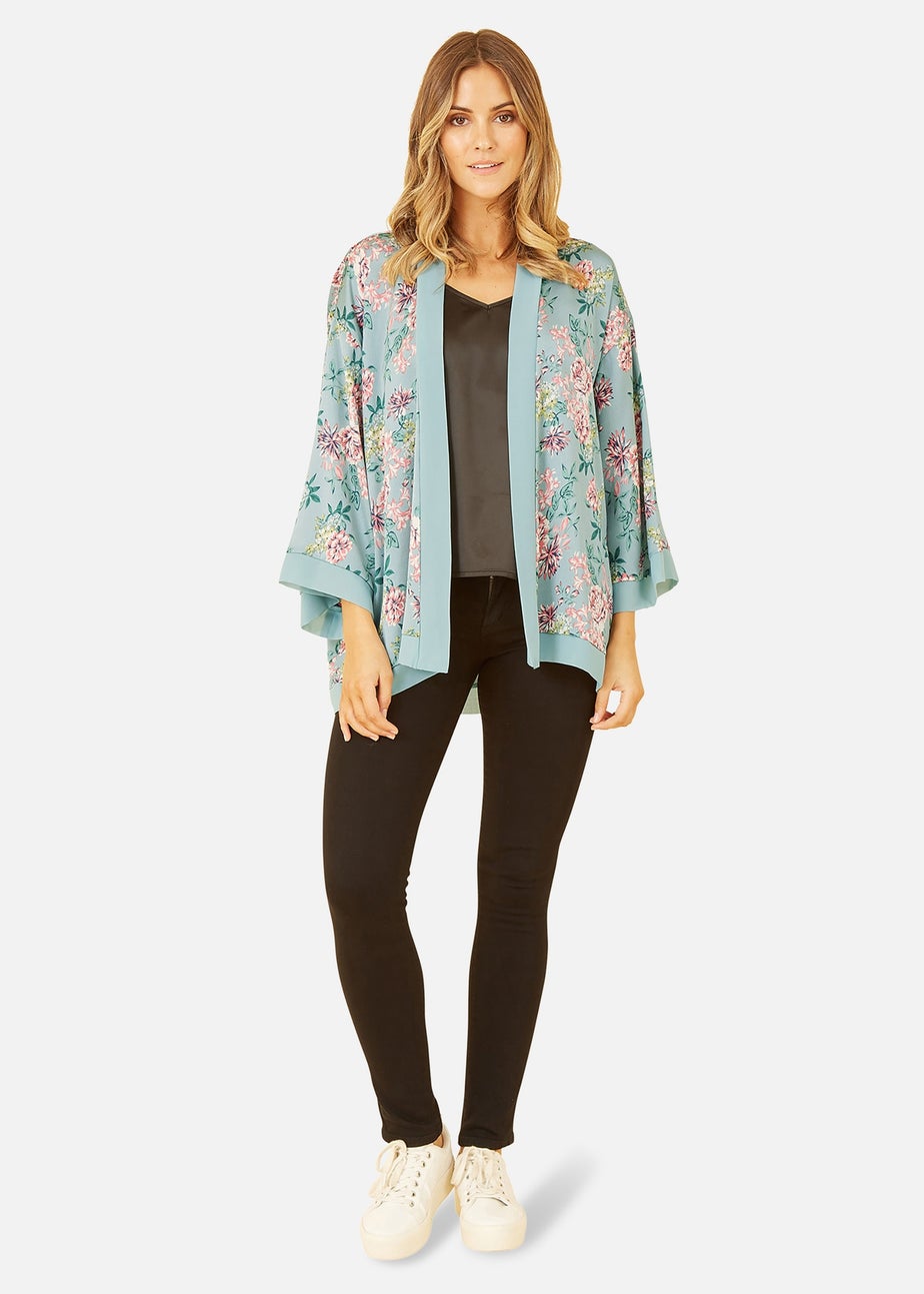 Mela Green Floral Satin Kimono