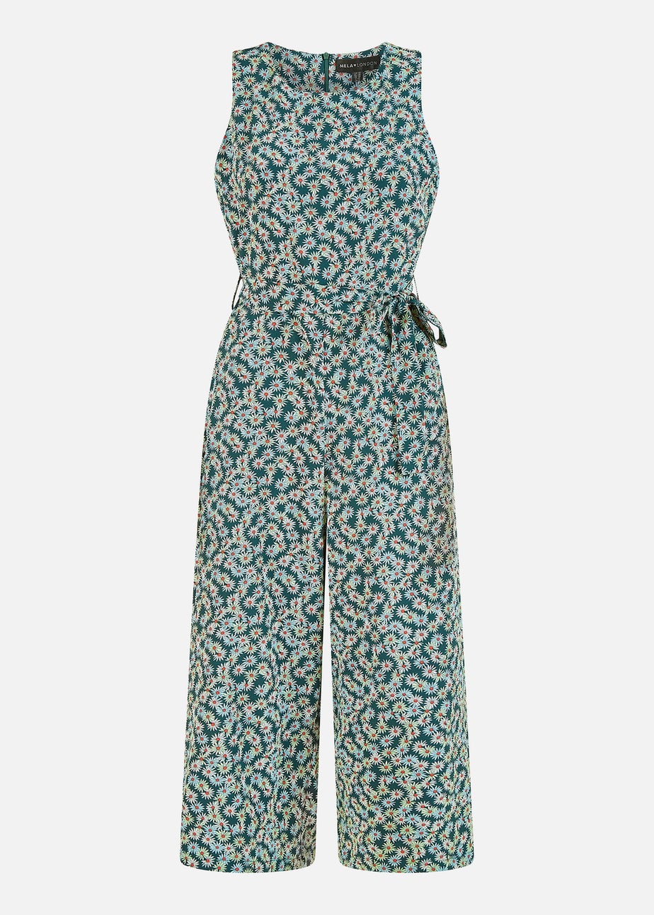 Mela Green Daisy Floral Print Culotte Jumpsuit