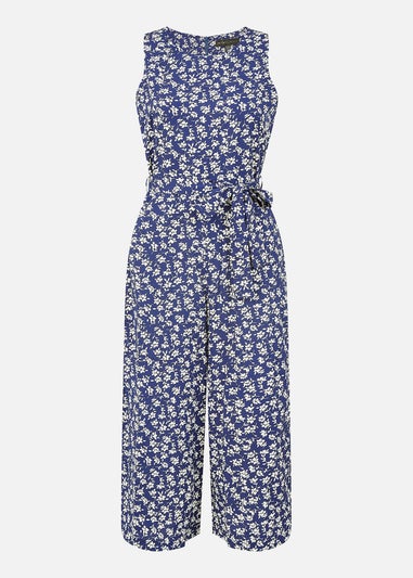 Mela Navy Ditsy Print Culotte Jumpsuit