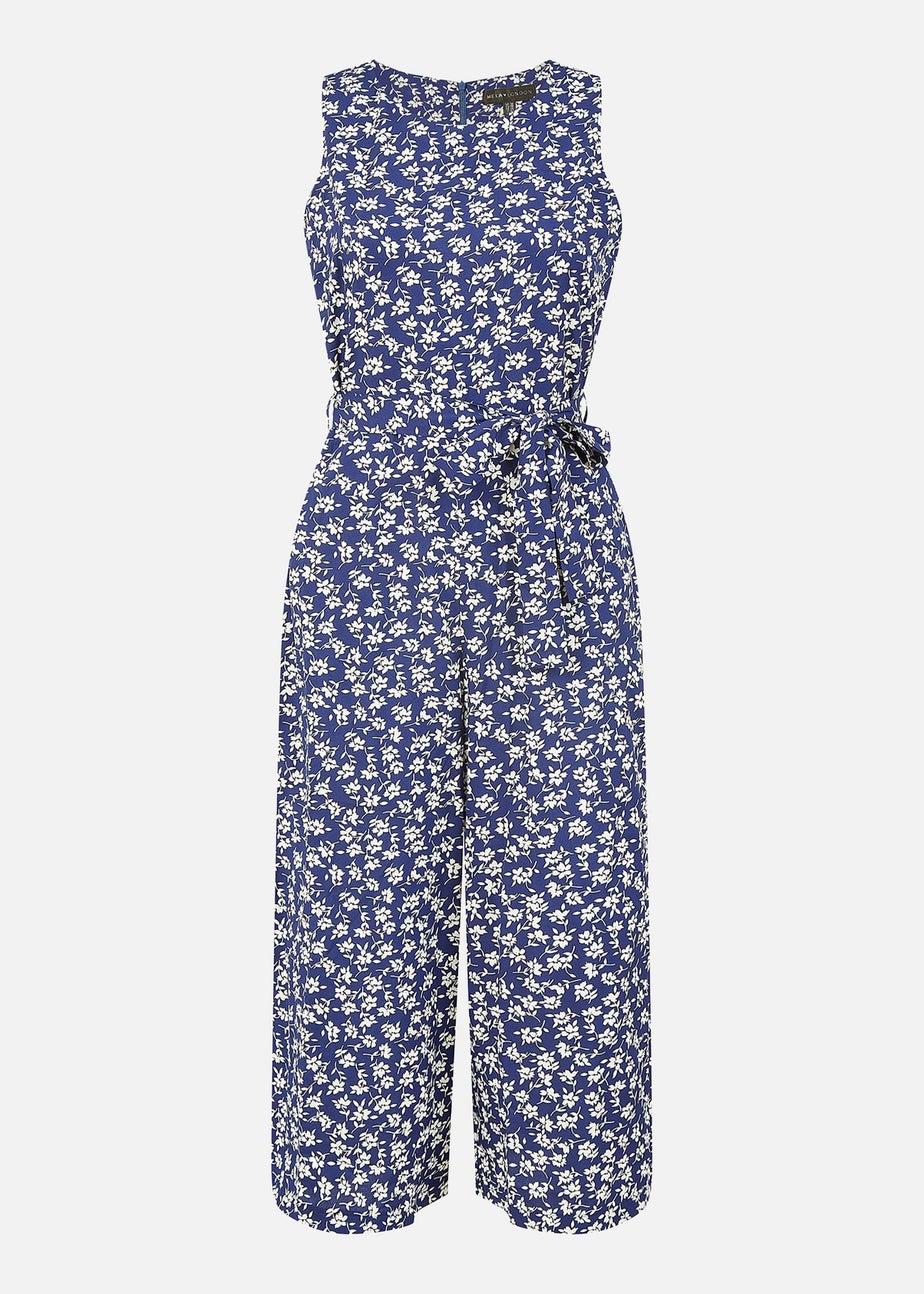 Mela Navy Ditsy Print Culotte Jumpsuit