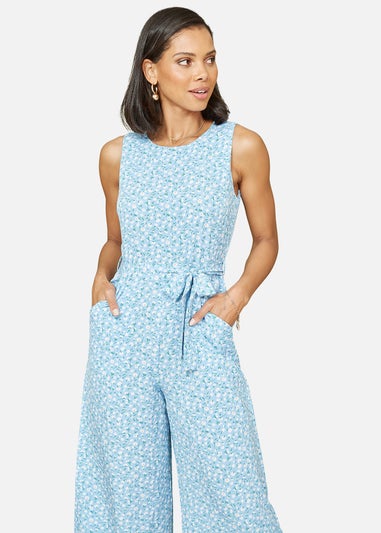 Mela Blue Ditsy Print Culotte Jumpsuit