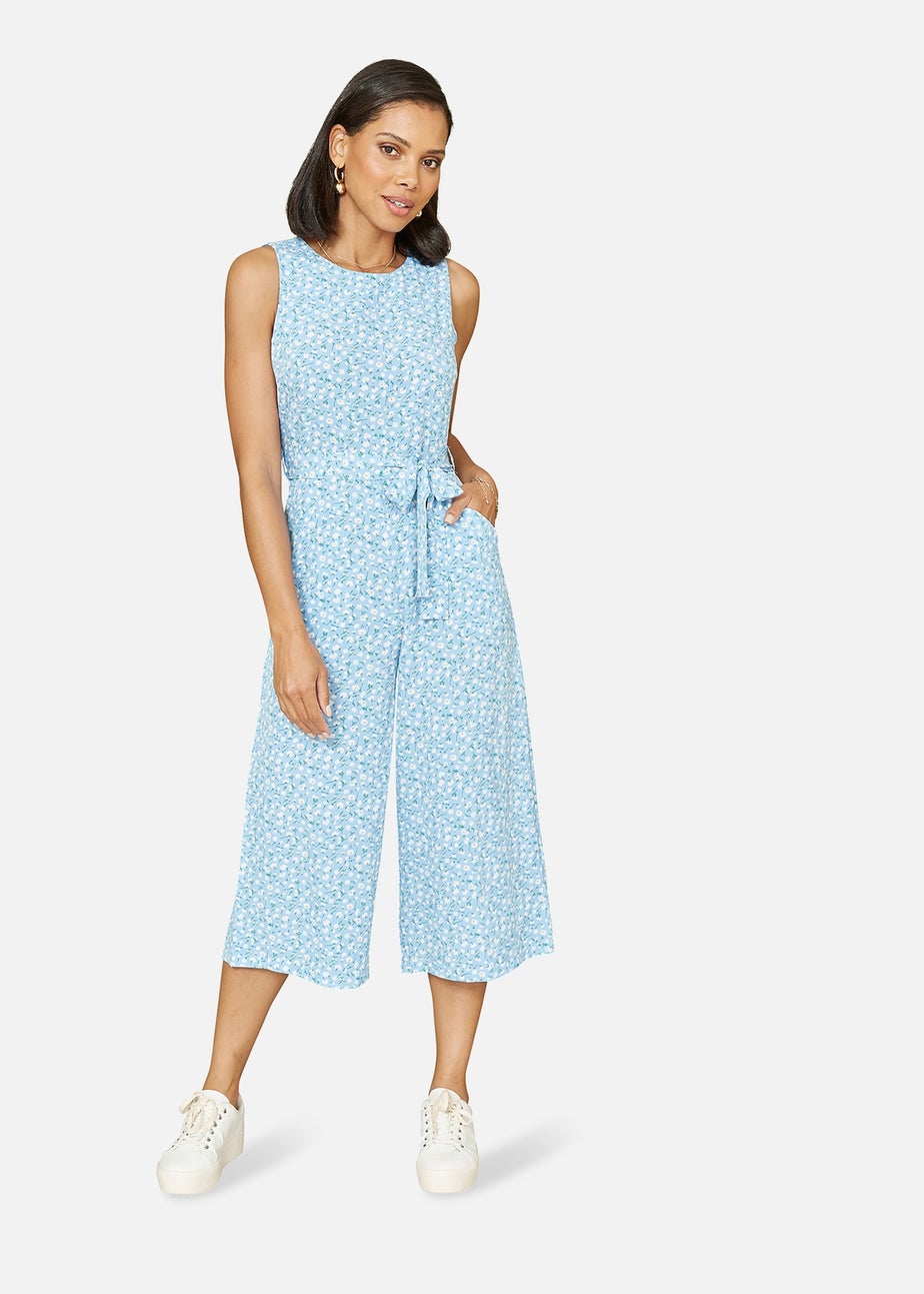 Mela Blue Ditsy Print Culotte Jumpsuit
