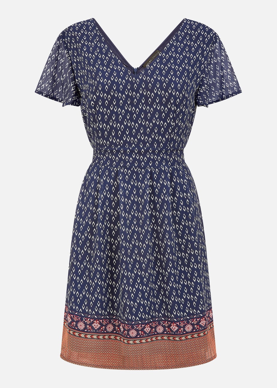 Mela Navy Border Print Skater Dress