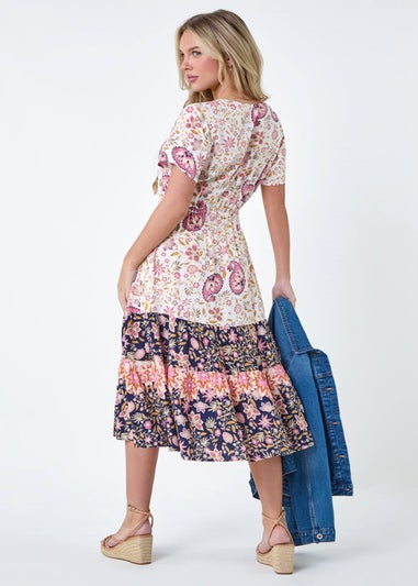 Roman Light Pink Petite Floral Border Print Midi Dress