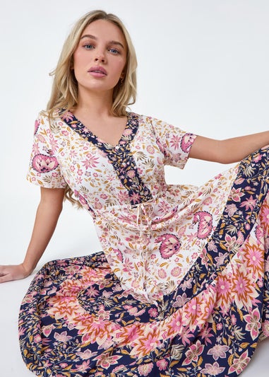 Roman Light Pink Petite Floral Border Print Midi Dress