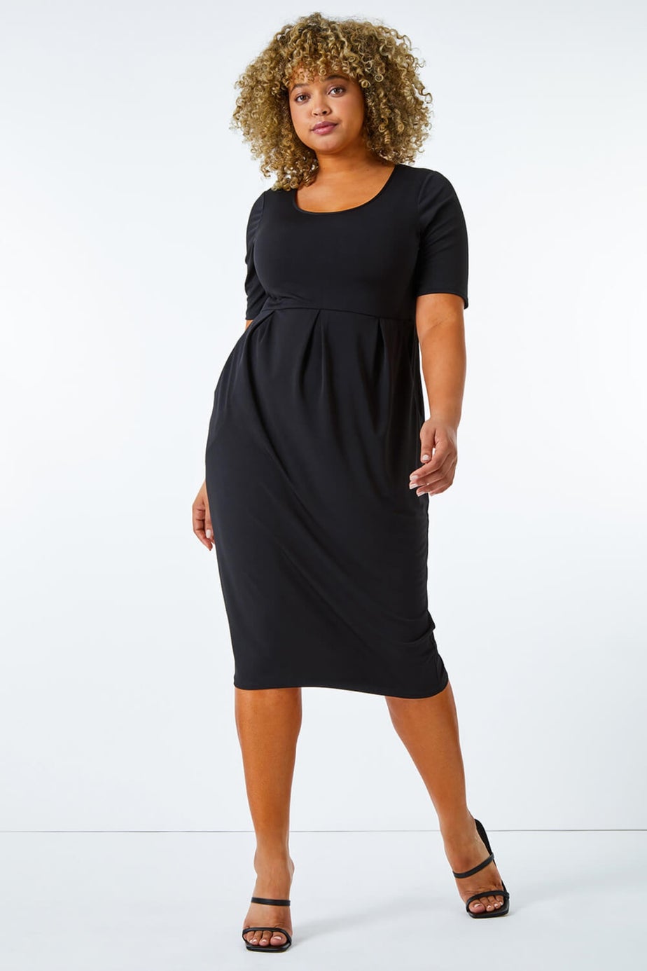 Roman Black Curve Cocoon Pocket Stretch Midi Dress