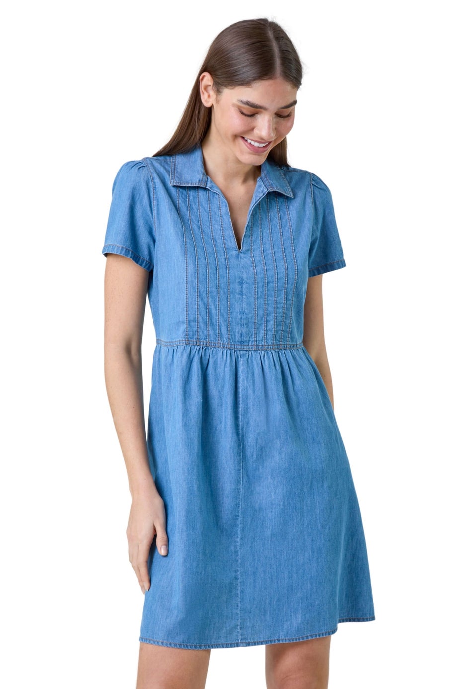 Roman Cotton Denim Collared Dress