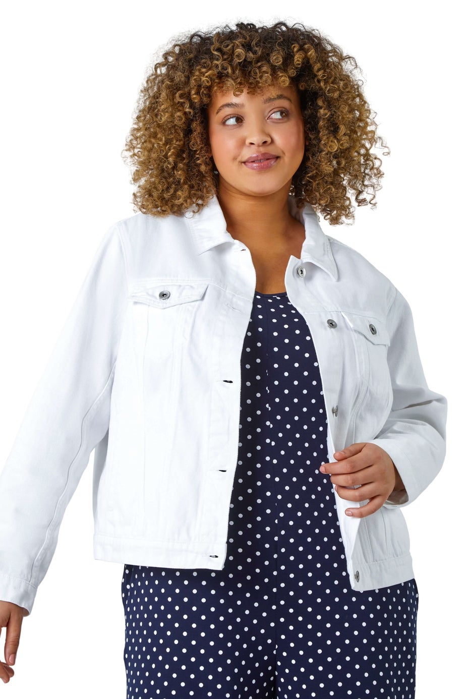 Roman White Curve Mid Wash Denim Jacket