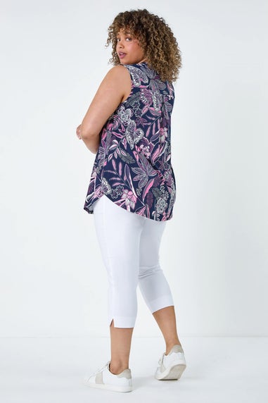 Roman Curve Pink Textured Floral Print Stretch Top