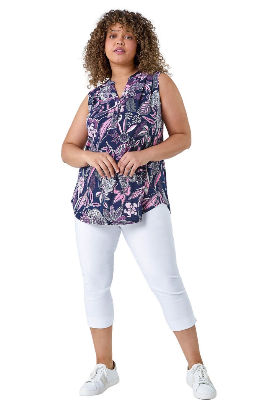Roman Curve Pink Textured Floral Print Stretch Top