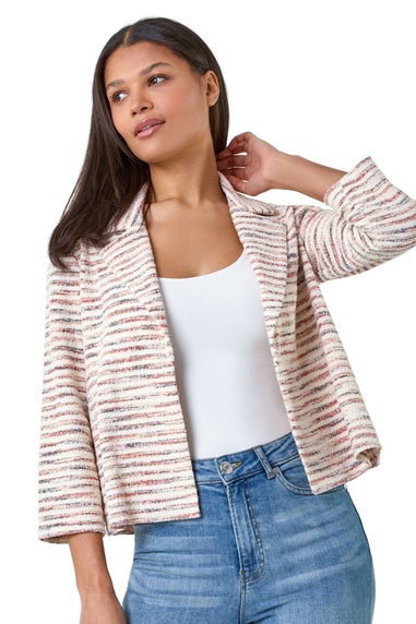 Roman Rust Stripe Textured 3/4 Sleeve Cotton Blend Jacket