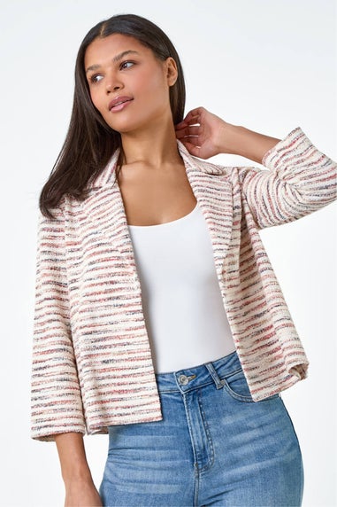 Roman Rust Stripe Textured 3/4 Sleeve Cotton Blend Jacket