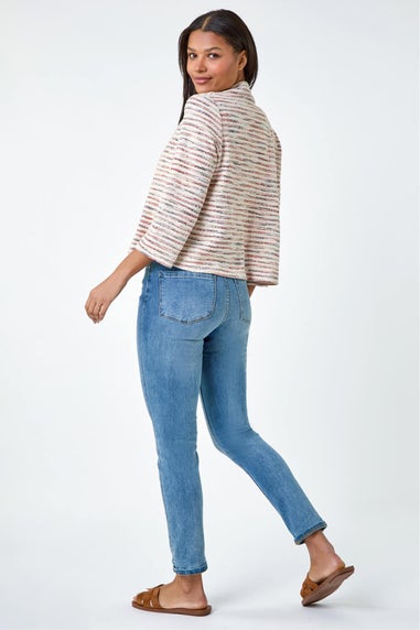 Roman Rust Stripe Textured 3/4 Sleeve Cotton Blend Jacket