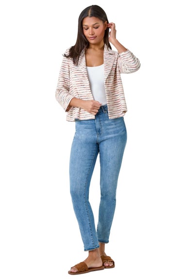 Roman Rust Stripe Textured 3/4 Sleeve Cotton Blend Jacket