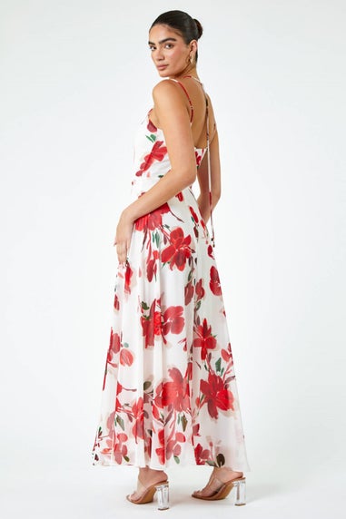Ariella Red Luxe Floral Fit & Flare Maxi Dress