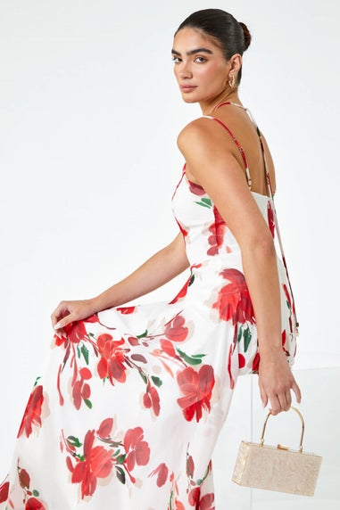 Ariella Red Luxe Floral Fit & Flare Maxi Dress