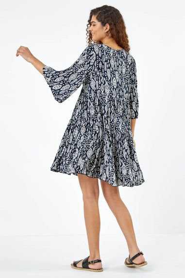 Roman Black Aztec Print Lace Detail Smock Dress