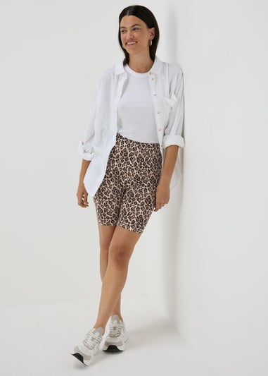 Brown Leopard Print Cycling Shorts