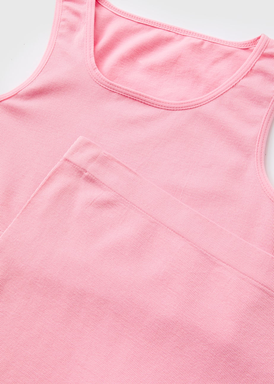 Girls Pink Seamless Top & Cycle Shorts Set (6-13yrs)