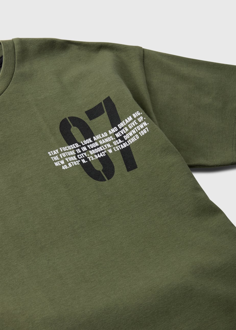 Boys Khaki Oversized T-Shirt & Shorts Set (7-12yrs)