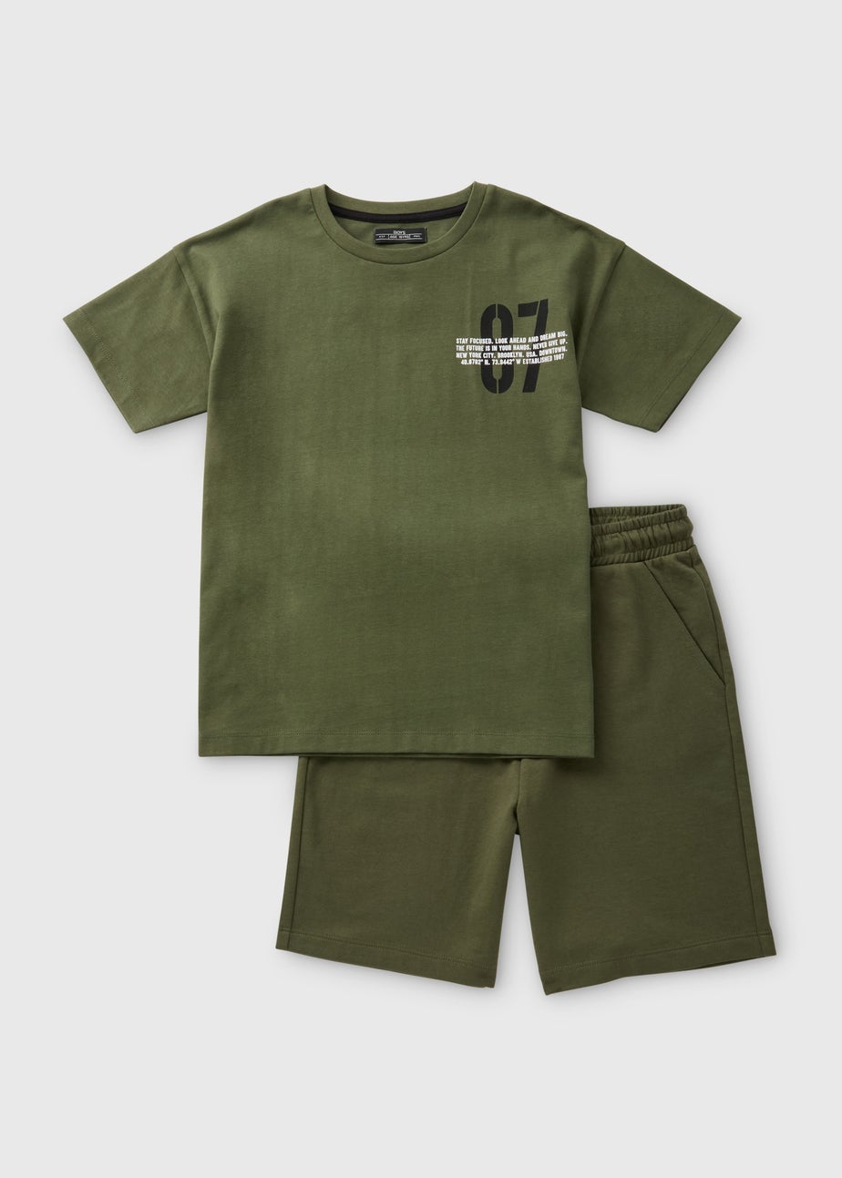 Boys Khaki Oversized T-Shirt & Shorts Set (7-12yrs)
