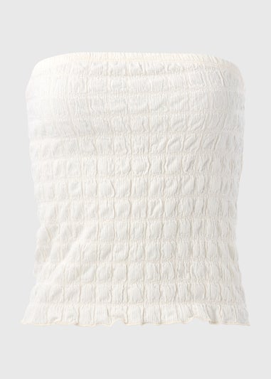 Cream Shirred Bandeau Crop Top