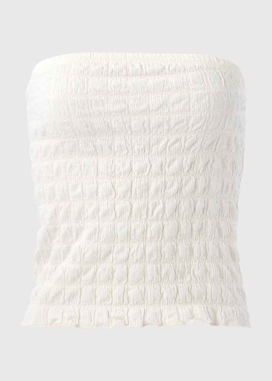 Cream Shirred Bandeau Crop Top