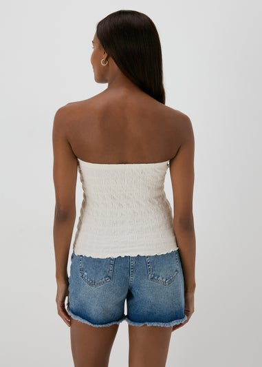 Cream Shirred Bandeau Crop Top