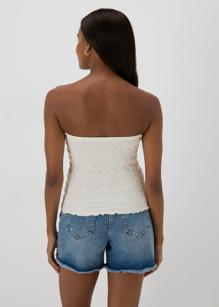 Cream Shirred Bandeau Crop Top