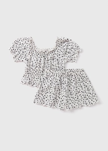 Girls Monochrome Floral Top & Short Set (7-13yrs)