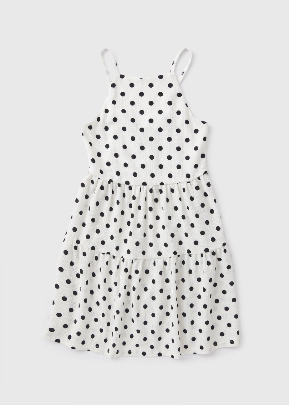 Girls White Polka Dot Dress (7-13yrs)